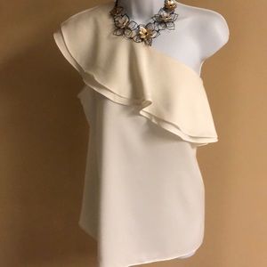 Off White Adrienne Vittadini One Shoulder Blouse